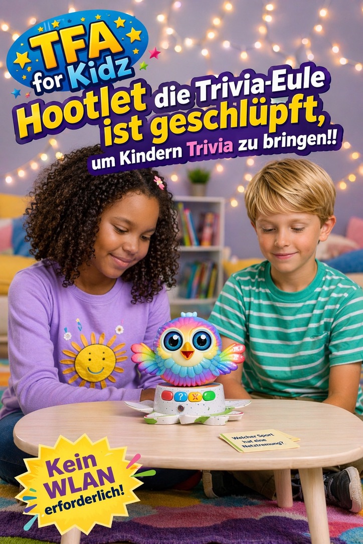 My Hootlet toy shown with kids at a table